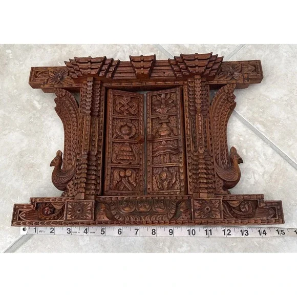 2 Peacock Ankhi Jhyal/Nepalese Antique Architectural Vintage Window/Wooden Frame - Picture 14 of 15